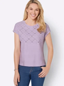 Rundhalsshirt mit Lochstickerei