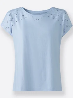 Rundhalsshirt mit Loch-Stickerei