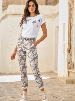 Rundhalsshirt mit Pailletten