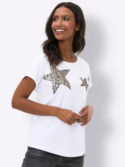 Rundhalsshirt mit Pailletten