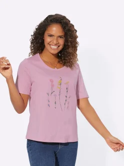 Rundhalsshirt mit platziertem Blumen-Motiv