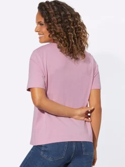 Rundhalsshirt mit platziertem Blumen-Motiv