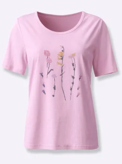 Rundhalsshirt mit platziertem Blumen-Motiv
