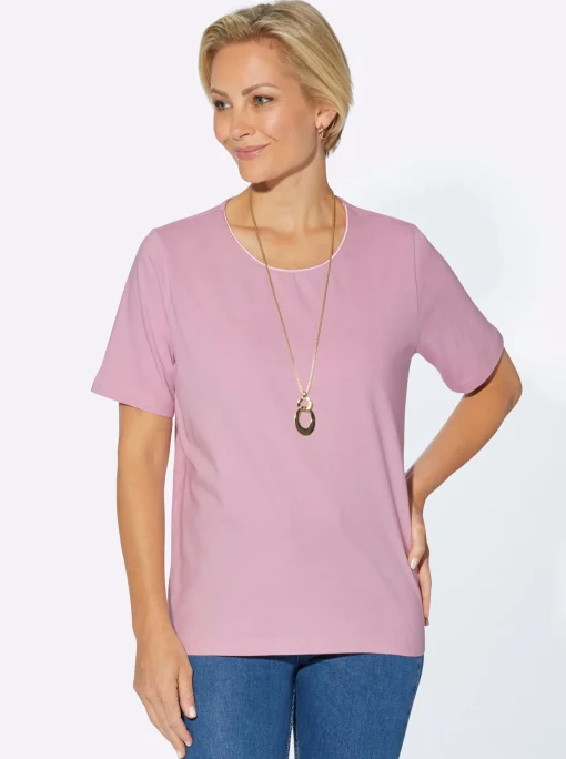 Rundhalsshirt mit Satin-Paspelierung