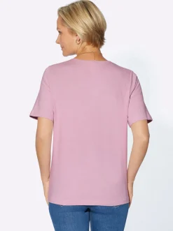 Rundhalsshirt mit Satin-Paspelierung