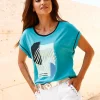 Rundhalsshirt mit silberfarbigem Druck