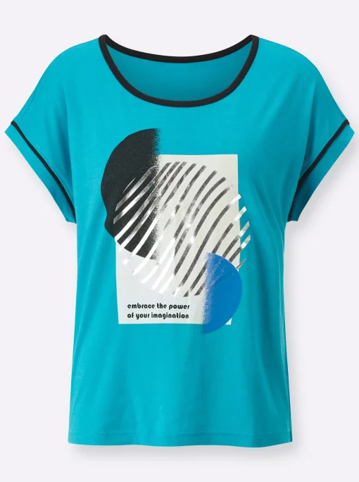 Rundhalsshirt mit silberfarbigem Druck