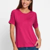 Rundhalsshirt mit Smok-Partien