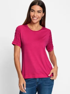 Rundhalsshirt mit Smok-Partien