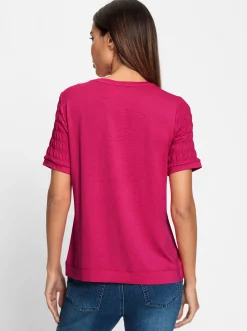 Rundhalsshirt mit Smok-Partien