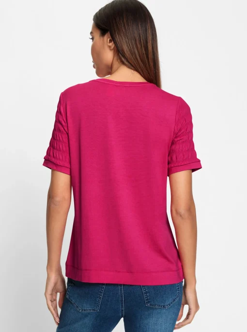 Rundhalsshirt mit Smok-Partien