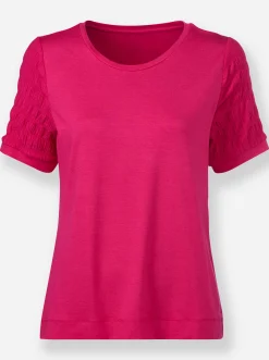 Rundhalsshirt mit Smok-Partien
