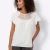 Rundhalsshirt mit Spitzen-Einsatz