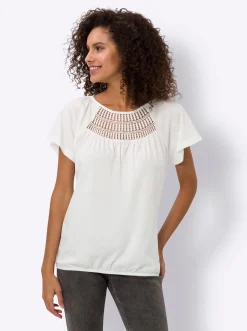 Rundhalsshirt mit Spitzen-Einsatz