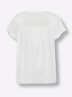 Rundhalsshirt mit Spitzen-Einsatz