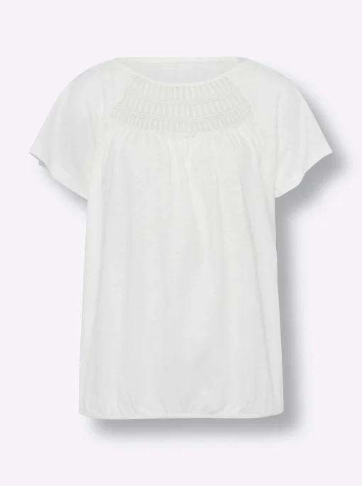 Rundhalsshirt mit Spitzen-Einsatz