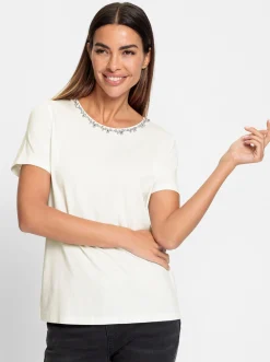 Rundhalsshirt mit Steinchen-Verzierung