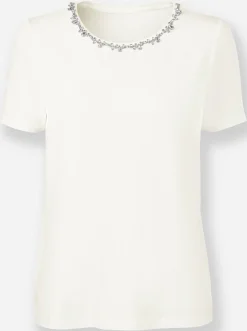 Rundhalsshirt mit Steinchen-Verzierung