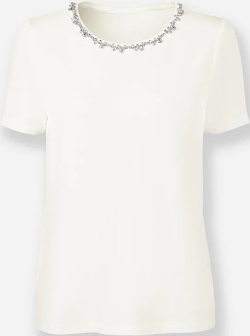Rundhalsshirt mit Steinchen-Verzierung