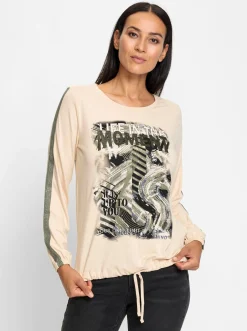 Rundhalsshirt mit Tunnelzug am Saum