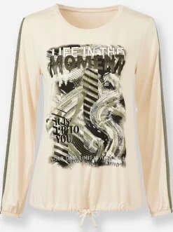 Rundhalsshirt mit Tunnelzug am Saum