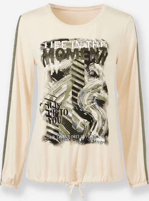 Rundhalsshirt mit Tunnelzug am Saum