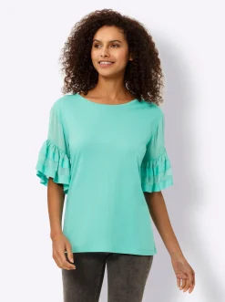 Rundhalsshirt mit Volant-Ärmel