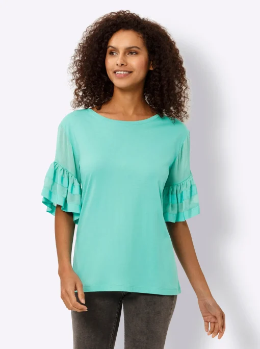 Rundhalsshirt mit Volant-Ärmel