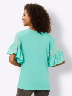 Rundhalsshirt mit Volant-Ärmel