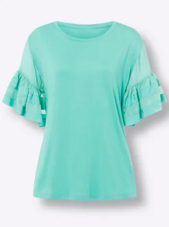 Rundhalsshirt mit Volant-Ärmel
