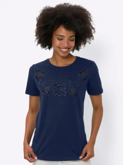 Rundhalsshirt mit Zierperlen