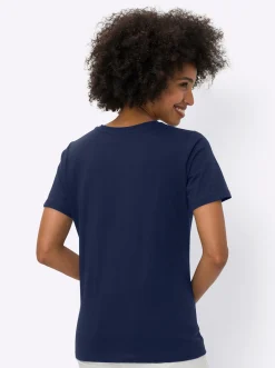 Rundhalsshirt mit Zierperlen