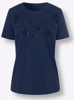 Rundhalsshirt mit Zierperlen