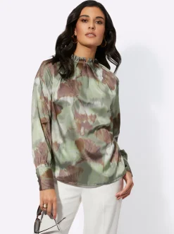 Satinbluse mit breiten Knopfmanschetten