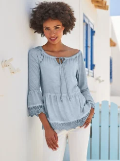 Schößchenshirt mit variablem Ausschnitt, reine Baumwolle