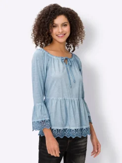 Schößchenshirt mit variablem Ausschnitt, reine Baumwolle