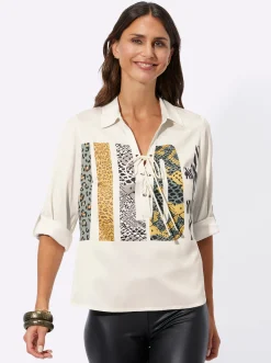 Schlupf-Bluse mit Animal-Schriftzug