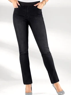 Schlupfjeans mit geripptem Strick-Dehnbund