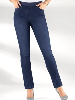 Schlupfjeans mit geripptem Strick-Dehnbund