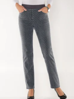 Schlupfjeans mit geripptem Strick-Dehnbund