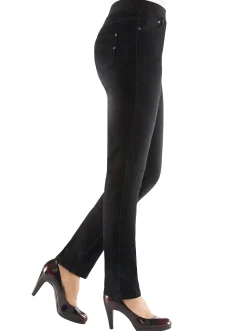 Schlupfjeans mit geripptem Strick-Dehnbund
