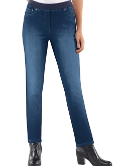 Schlupfjeans mit geripptem Strick-Dehnbund
