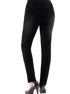 Schlupfjeans mit geripptem Strick-Dehnbund