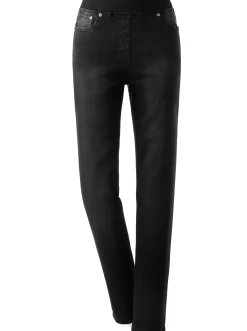 Schlupfjeans mit geripptem Strick-Dehnbund