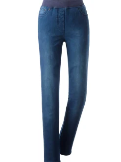 Schlupfjeans mit geripptem Strick-Dehnbund
