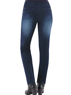 Schlupfjeans mit geripptem Strick-Dehnbund