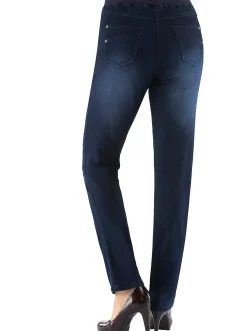 Schlupfjeans mit geripptem Strick-Dehnbund