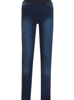 Schlupfjeans mit geripptem Strick-Dehnbund