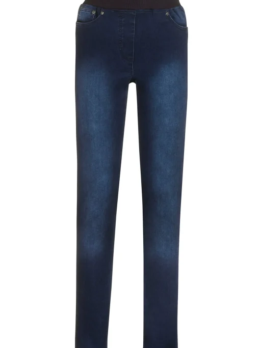 Schlupfjeans mit geripptem Strick-Dehnbund
