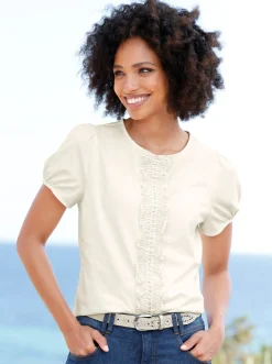 Shirt mit Spitzen-Applikation